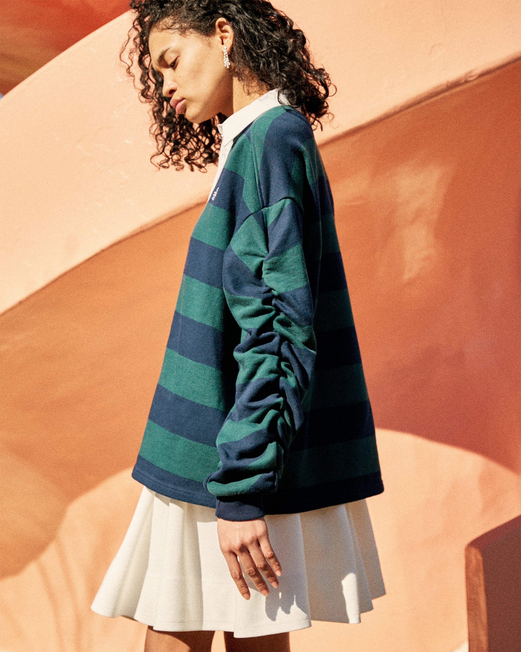 Gathered sleeve rugby shirt (green/navy)