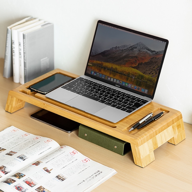 丈夫で美しい竹製の多機能ポケット付きモニター台を10月25日発売