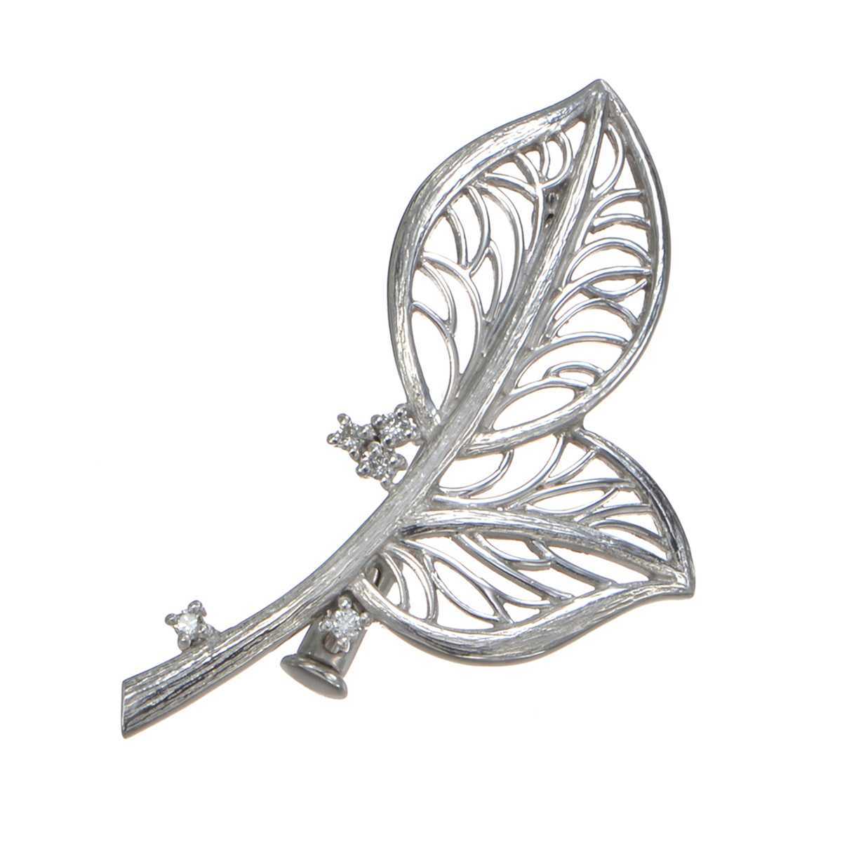 純プラチナ/SV ダイヤモンド リーフデザインブローチ 滝野順ピュア