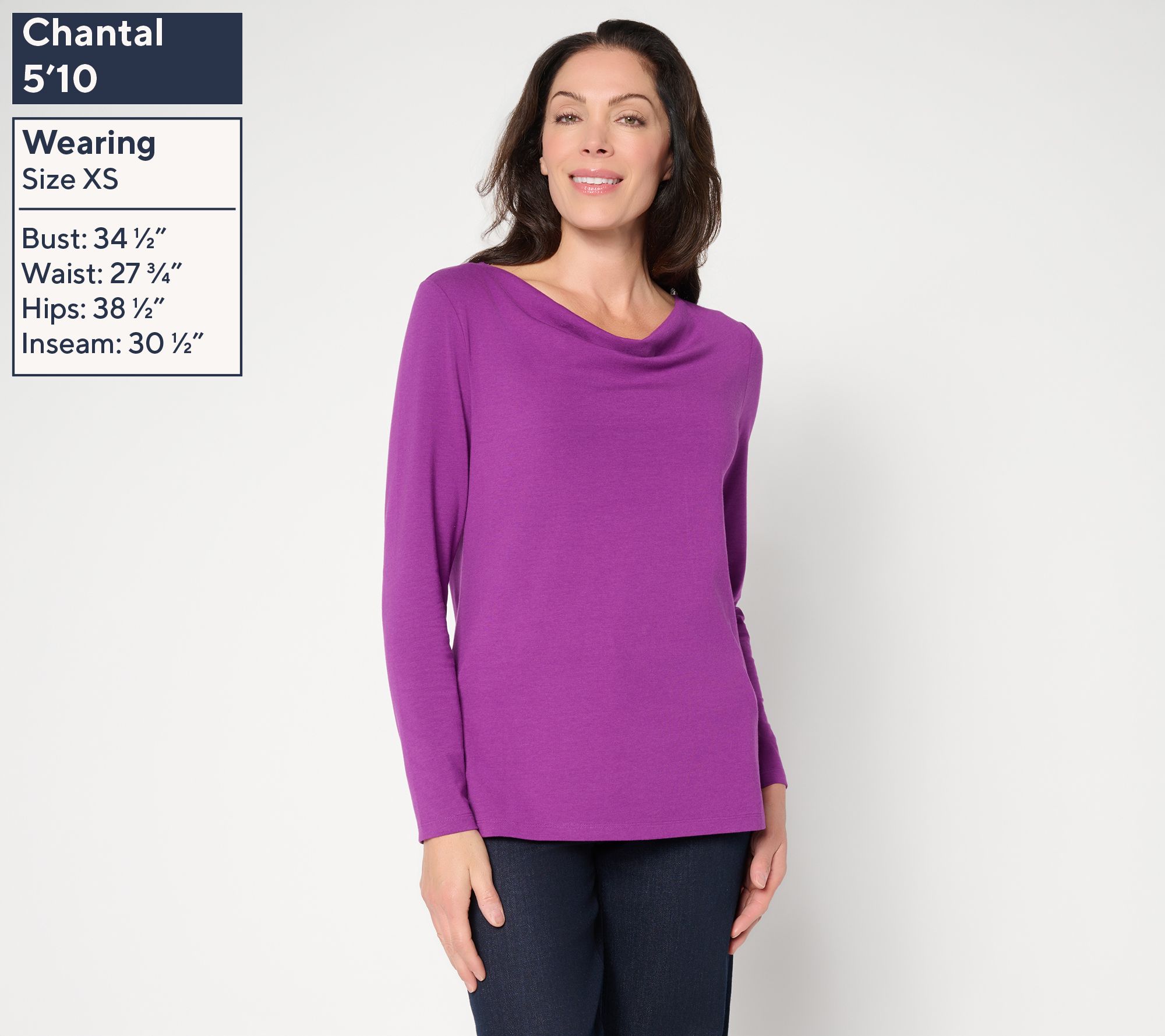Denim & Co. So Soft Jersey Long Sleeve Drape Neck Top - QVC.com