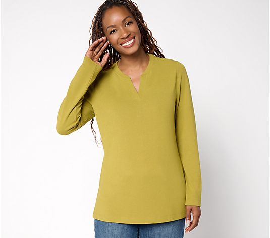 Denim & Co. Essentials Heavenly Jersey Split Neck Top - QVC.com