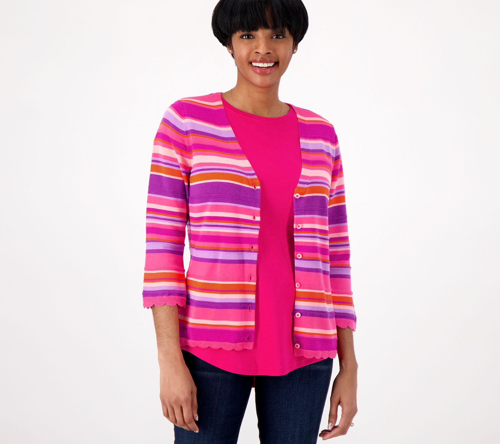 Isaac Mizrahi Live! Fiesta Stripe Button Down Cardigan - QVC.com
