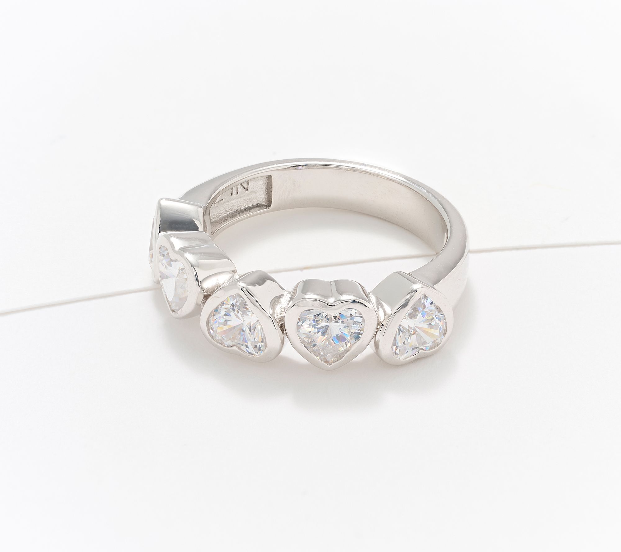 Diamonique x Kathy Levine Happy Dance Heart Band Ring Sterling