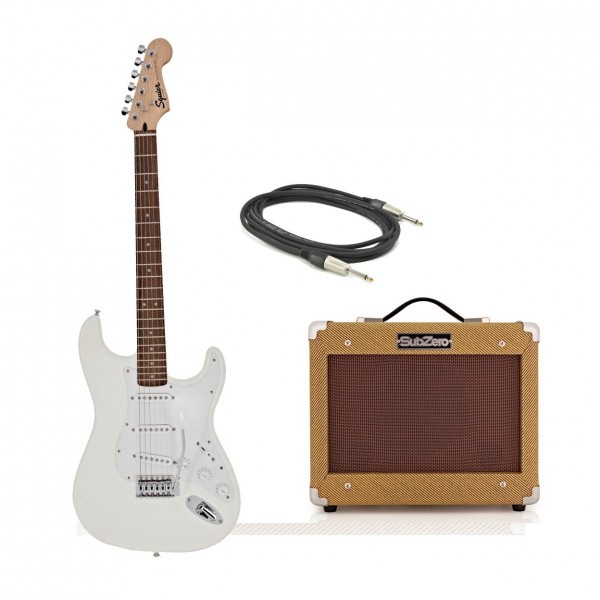 Squier Bullet Stratocaster, Arctic White & SubZero V15G Amp Bundle