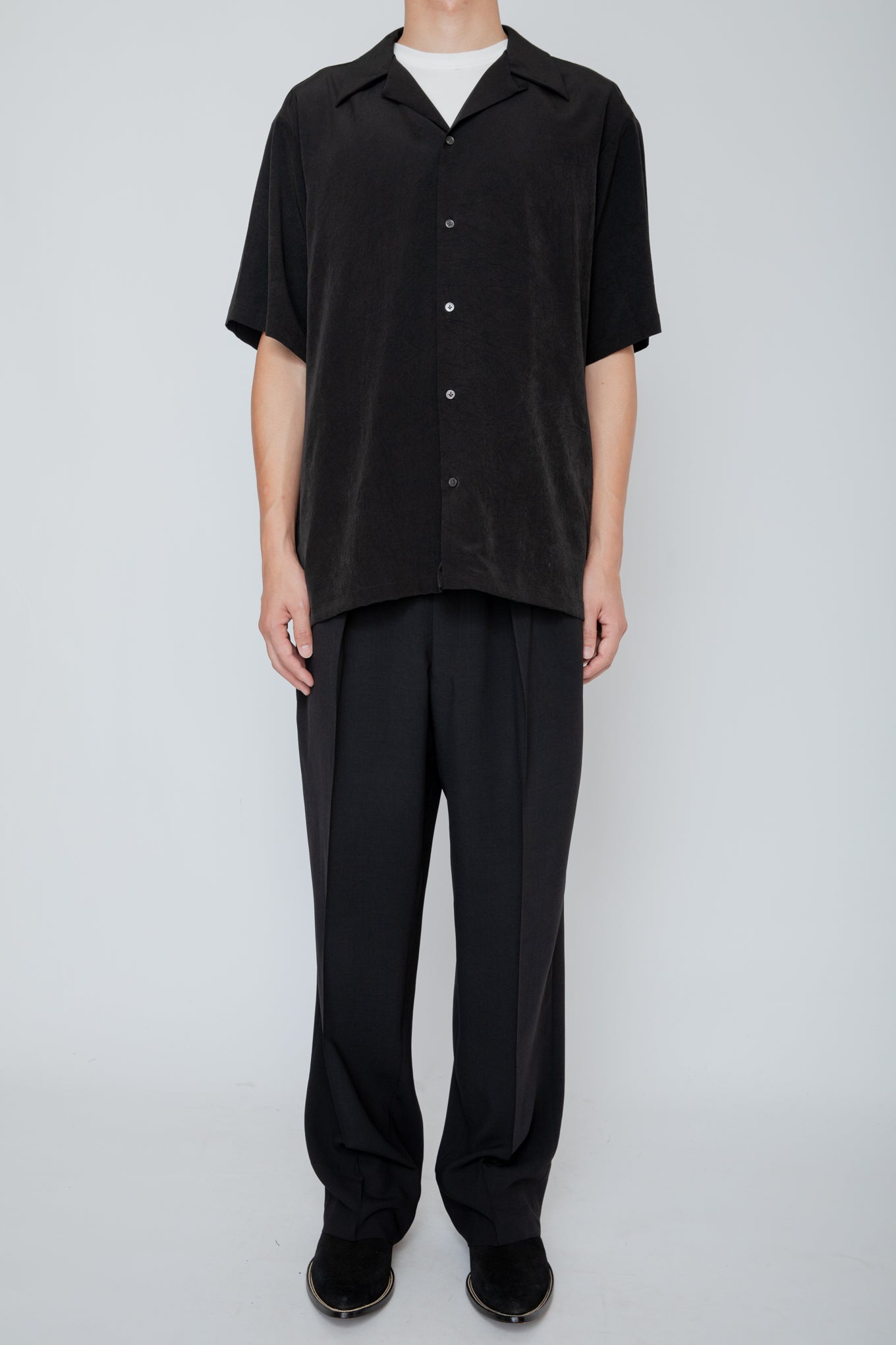 OPEN COLLAR S/S SHIRT / BLACK – RAINMAKER KYOTO