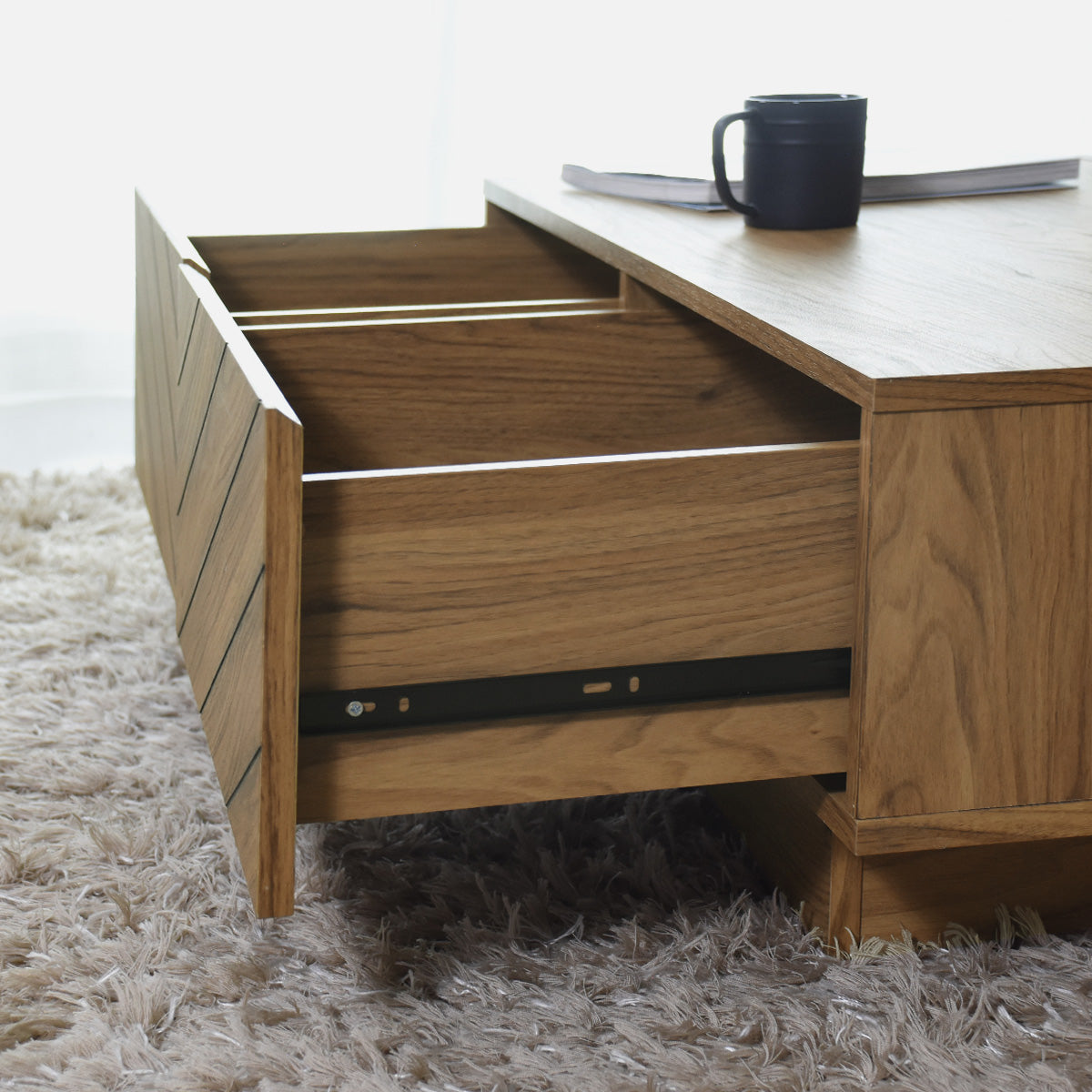 おしゃれで便利な収納付きセンターテーブル｜ヘリンボーン調｜センター