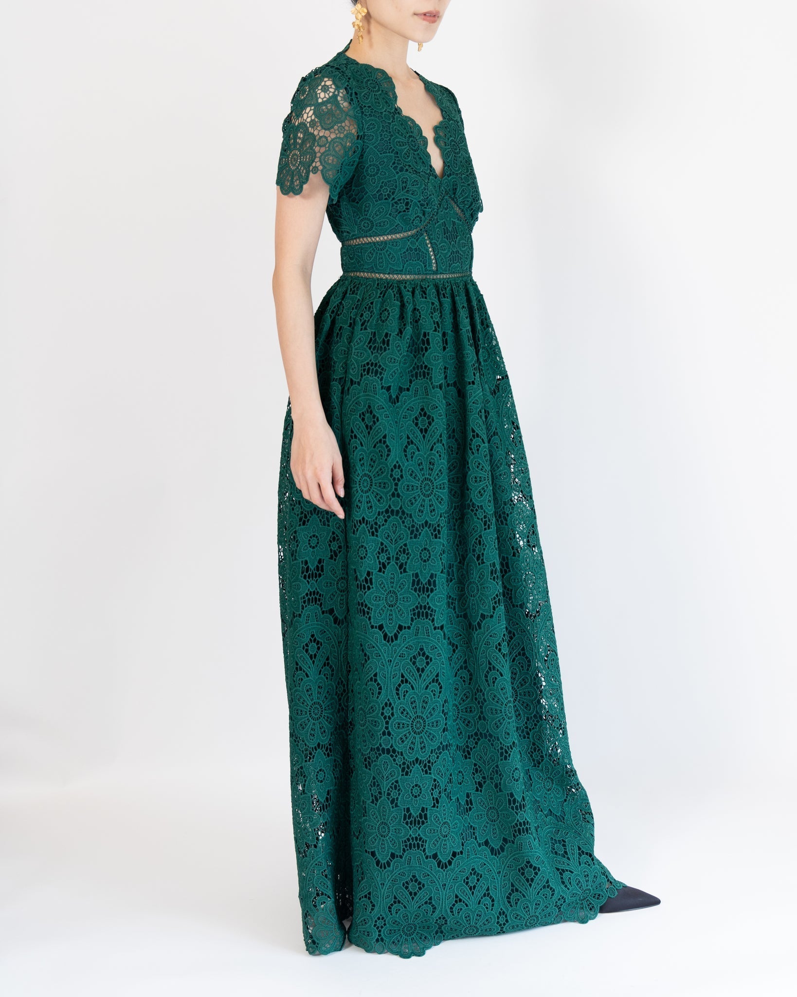 Self-Portrait 結婚式・パーティードレス｜グリーンのレースドレス