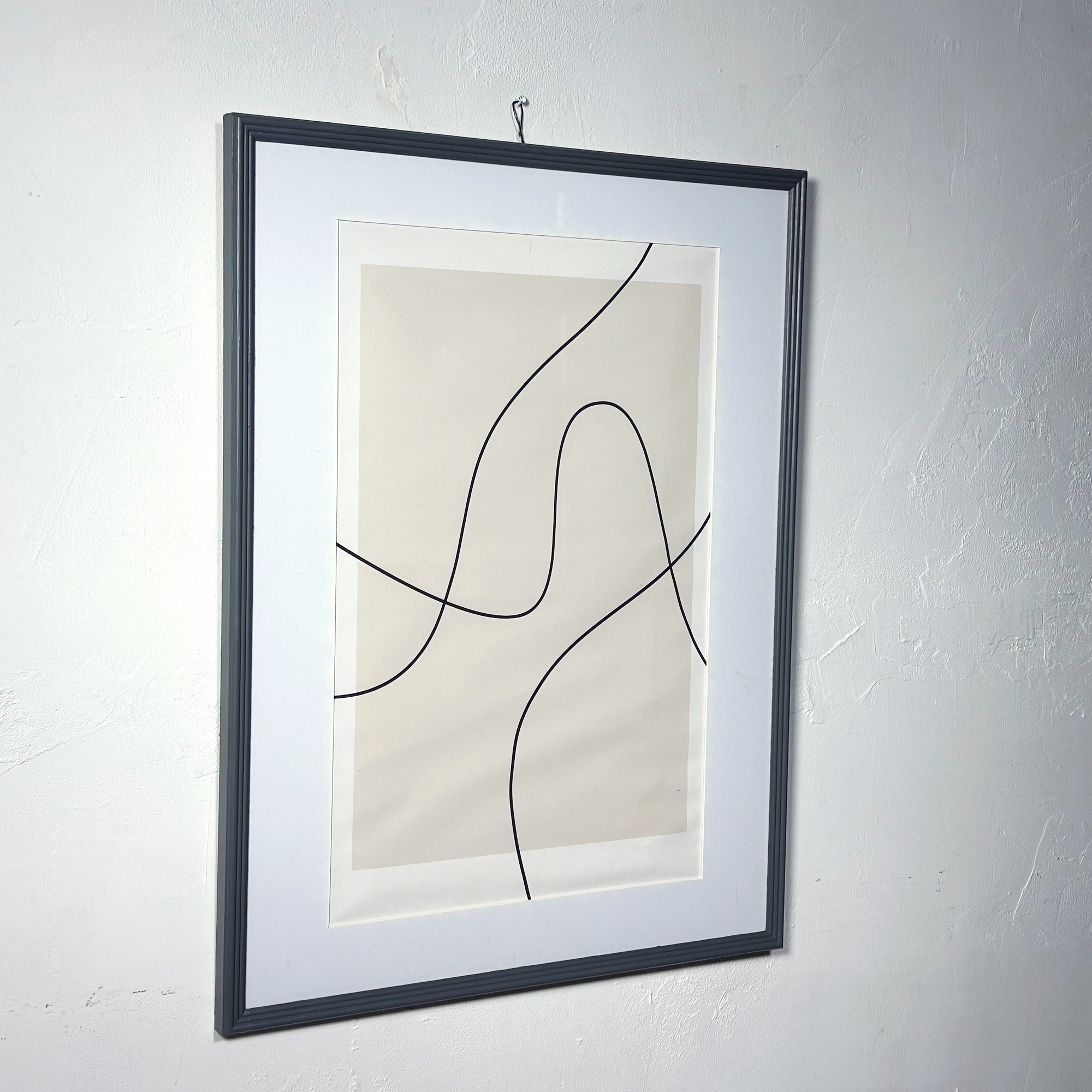 額絵 グレーフレーム 抽象画 「ベージュレクタングル背景×ブラック