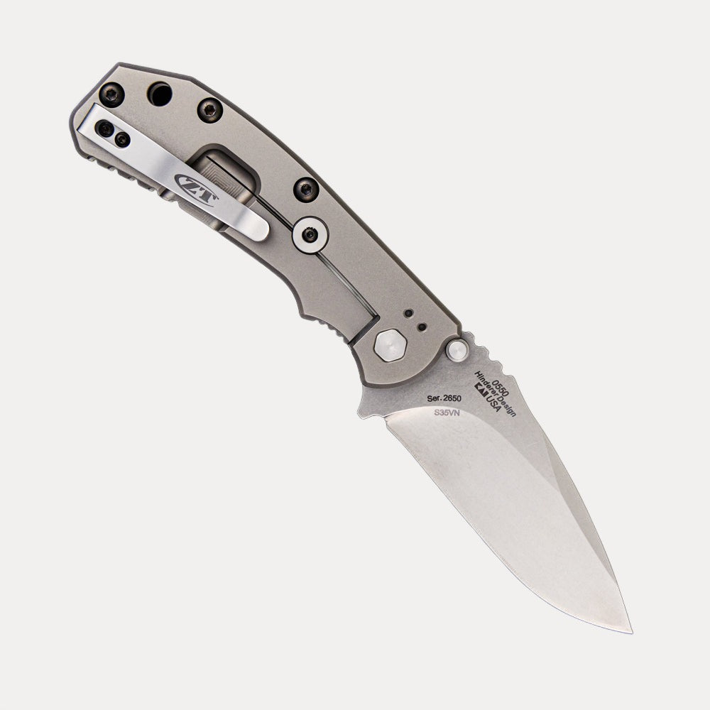 0550 HINDERER DESIGN – TITANIUM/BLACK G10 HANDLE – STONEWASH S35VN BLA