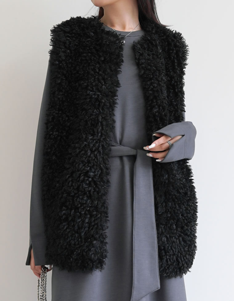 プードルフェイクファーミドルベスト - ジャケット/アウター通販