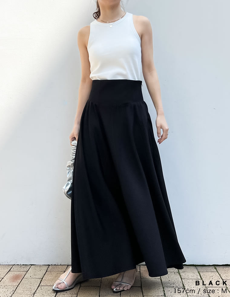 ソフトツイルコルセット風ハイウエストフレアスカート - スカート通販