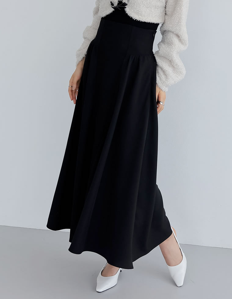 ソフトツイルコルセット風ハイウエストフレアスカート - スカート通販