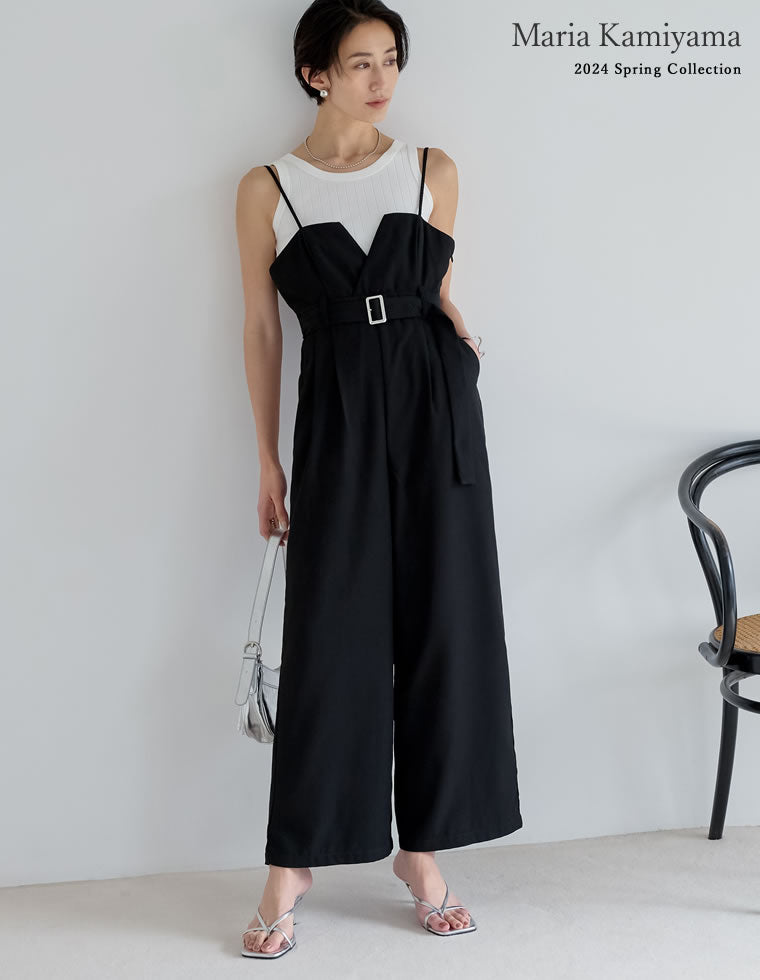 カッティングデザインベルト付きサロペット - オールインワン通販