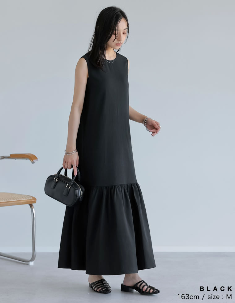 EIKO KONDO 花モチーフ フェイクレザー切替 ノースリーブワンピース