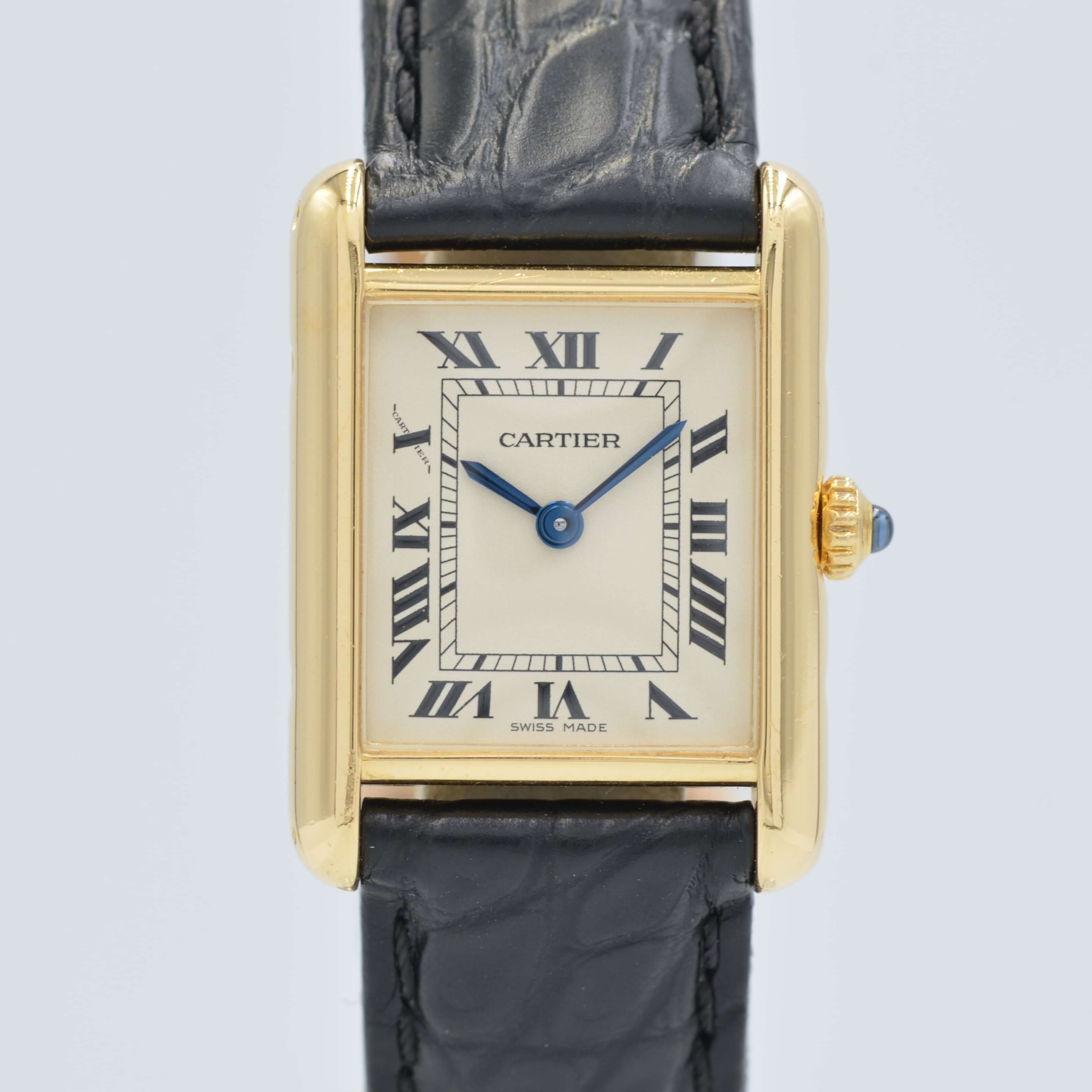 Cartier】カルティエタンクルイカルティエ SM 18KYG 純正18金Dバックル付き