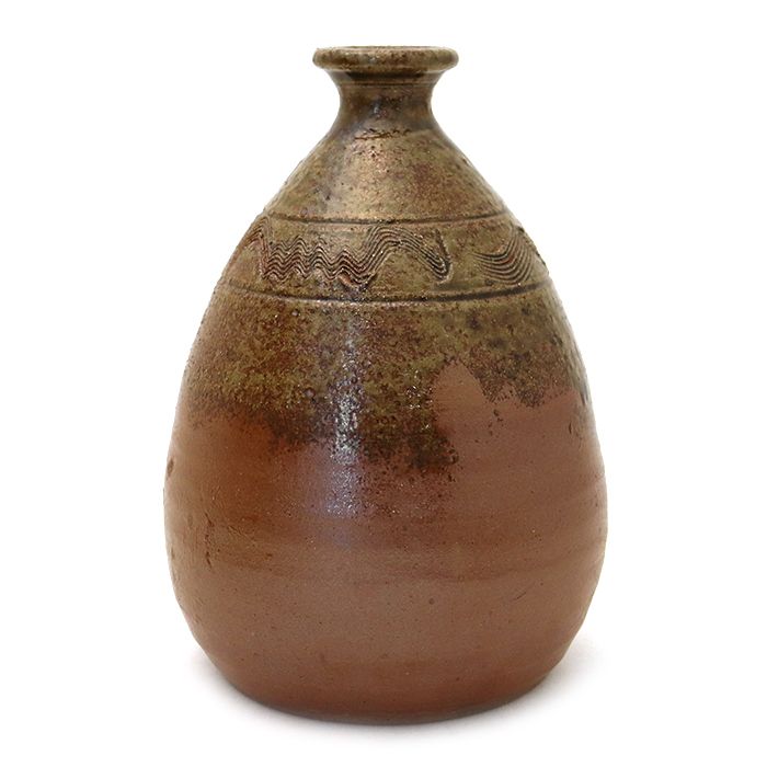 市野伊作 丹波焼 薤徳利 とっくり 酒器 花入 花瓶 共箱付き ブラウン