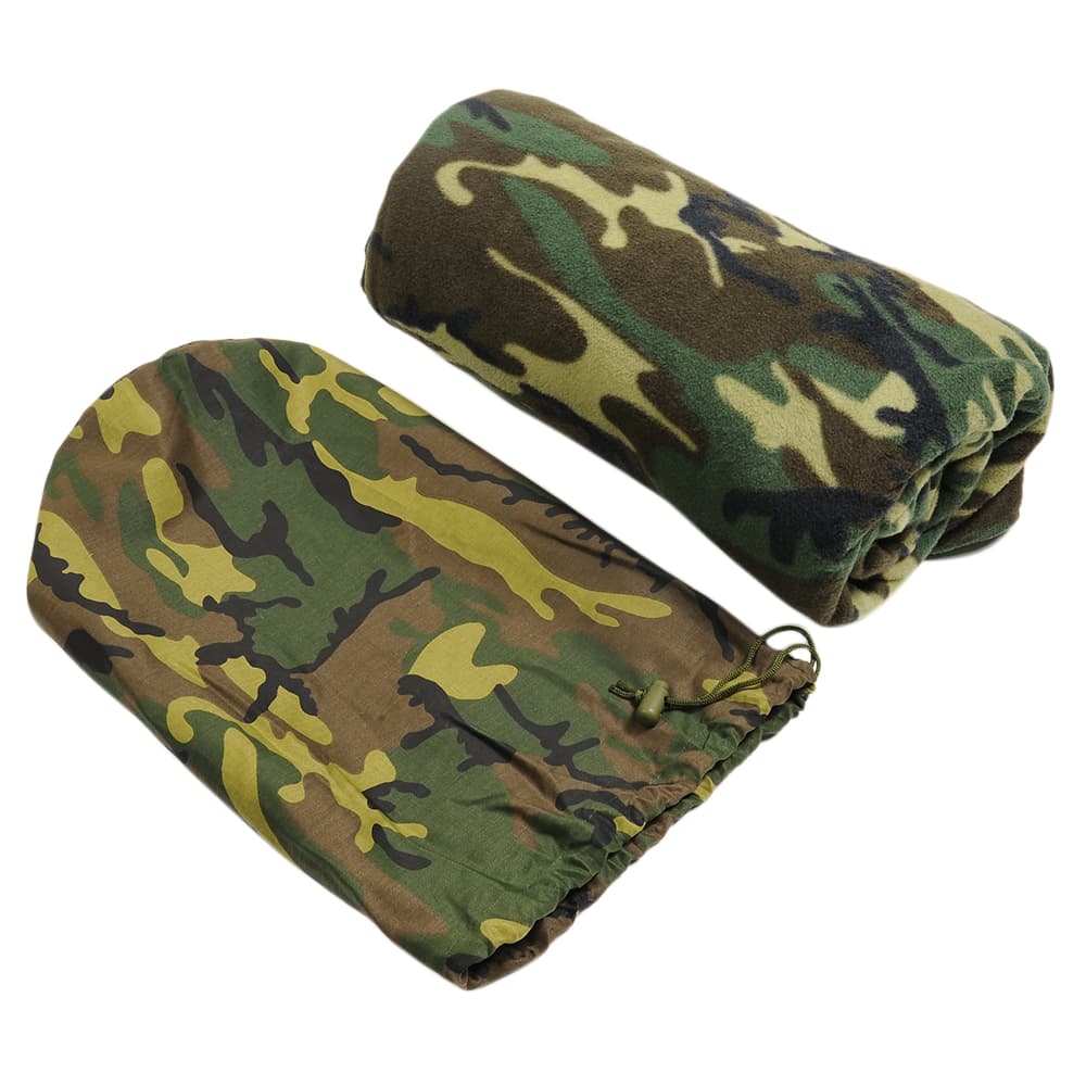 ブランケット ウッドランド迷彩 100%ポリエステル 200×150cm 収納袋