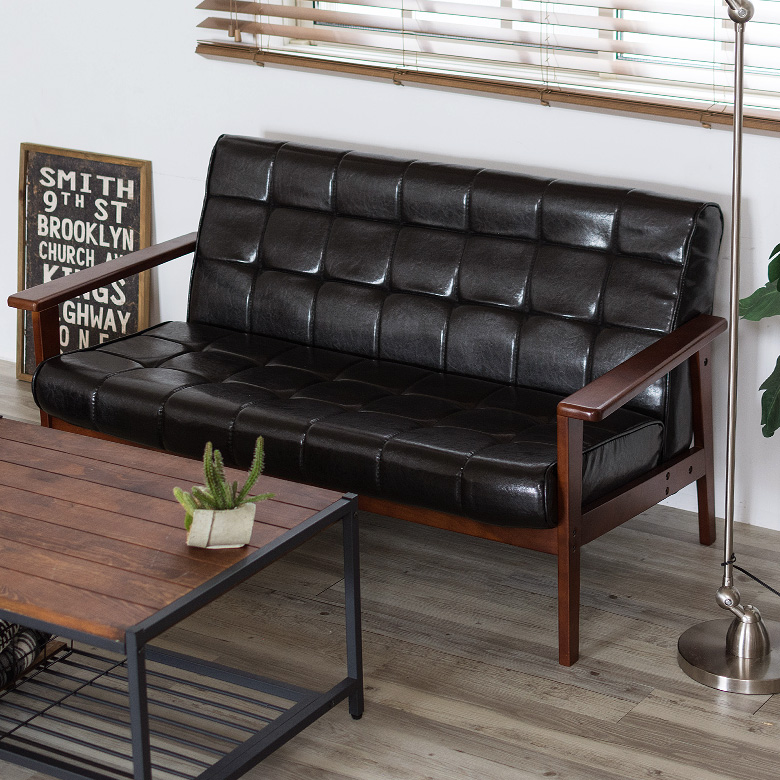 ソファ 2人掛け 合皮レザー 肘掛け 幅135cm [96019]【 ミッド