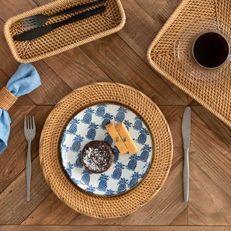 プレートトレイ アンダープレート プレート トレイ ラタン 籐 ホワイト