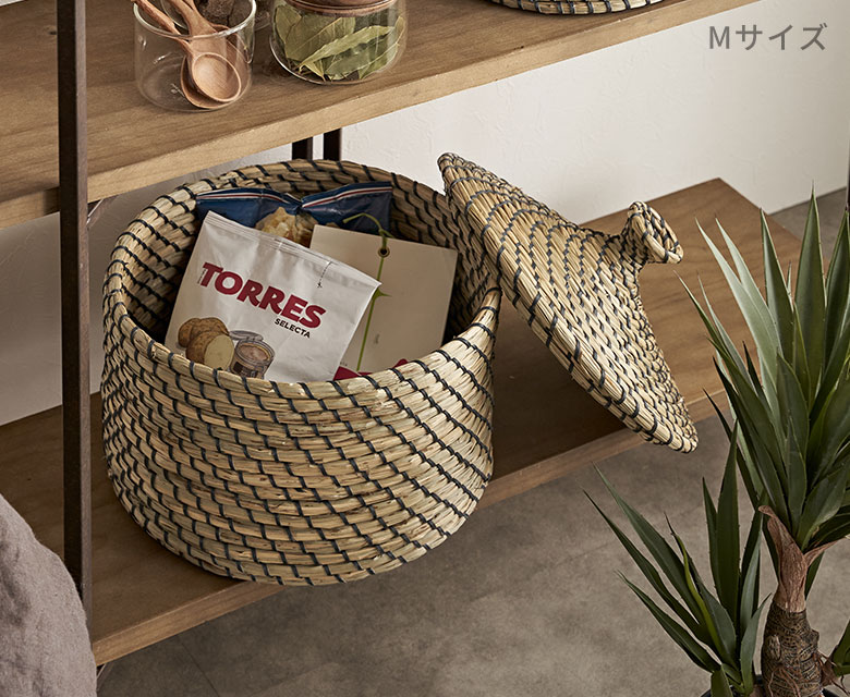 バスケット ふた付き かごバスケット ポット シーグラス 3点セット