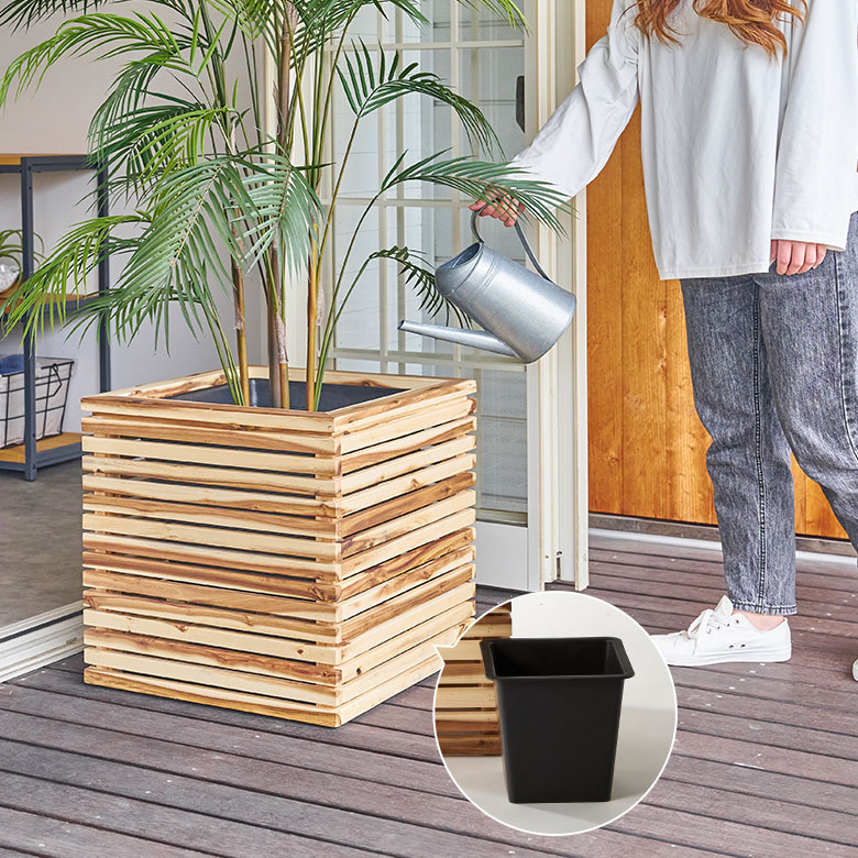 プランターカバー プランターボックス 木製 ウッド 天然木 アカシア L