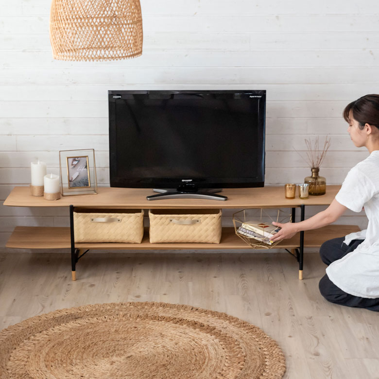 TVボード ローボード 木製 スチール ナチュラル ブラウン W 180 × D