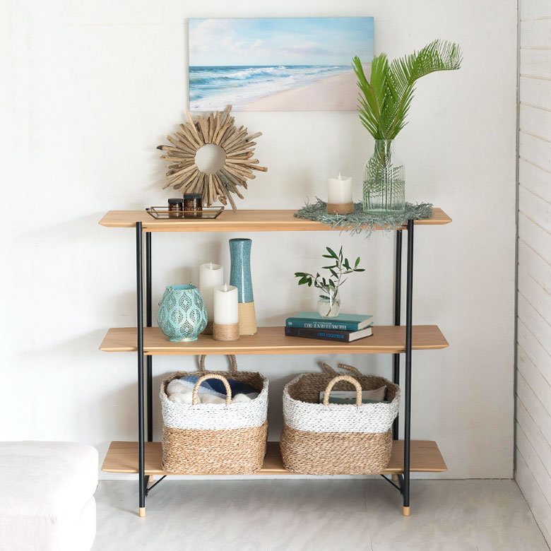 シェルフ 棚 3段 木製 スチール ナチュラル ブラウン W 108 × D 41