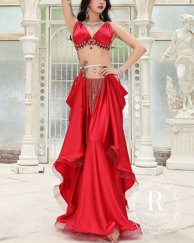 衣装 ブラ スカート レッド サテン ウエストデザイン コスチューム