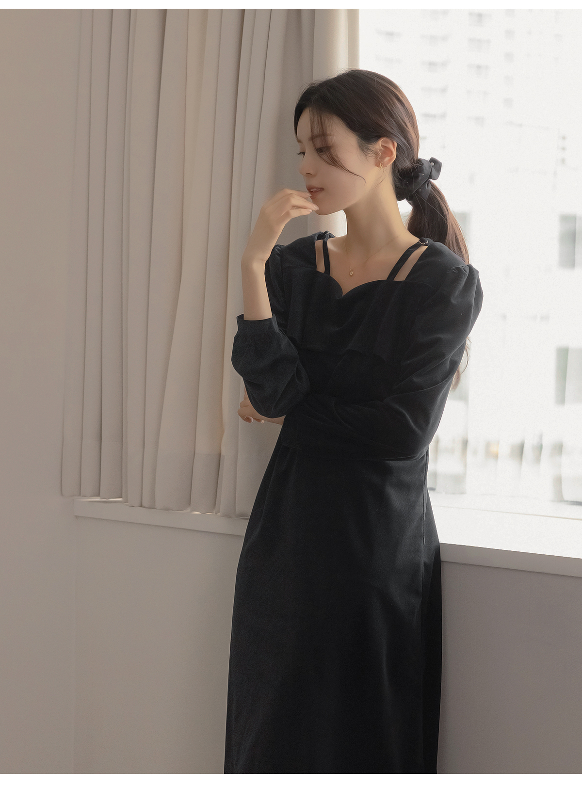 オケージョン】ベロアストラップハートネックロングドレスワンピース