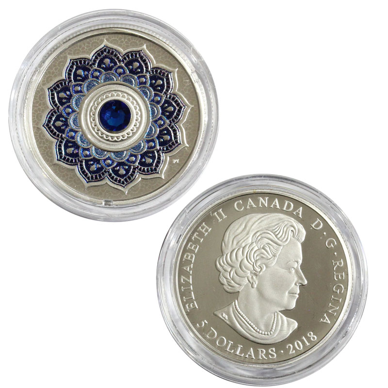 2018年銘 サファイアクリスタルカラープルーフ銀貨 カナダ(9月誕生石