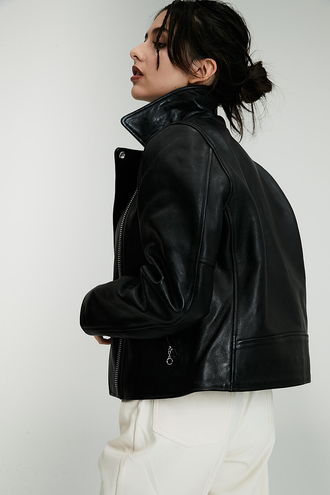 ブラックレザーシングルライダースジャケット 36（レディス） ショット