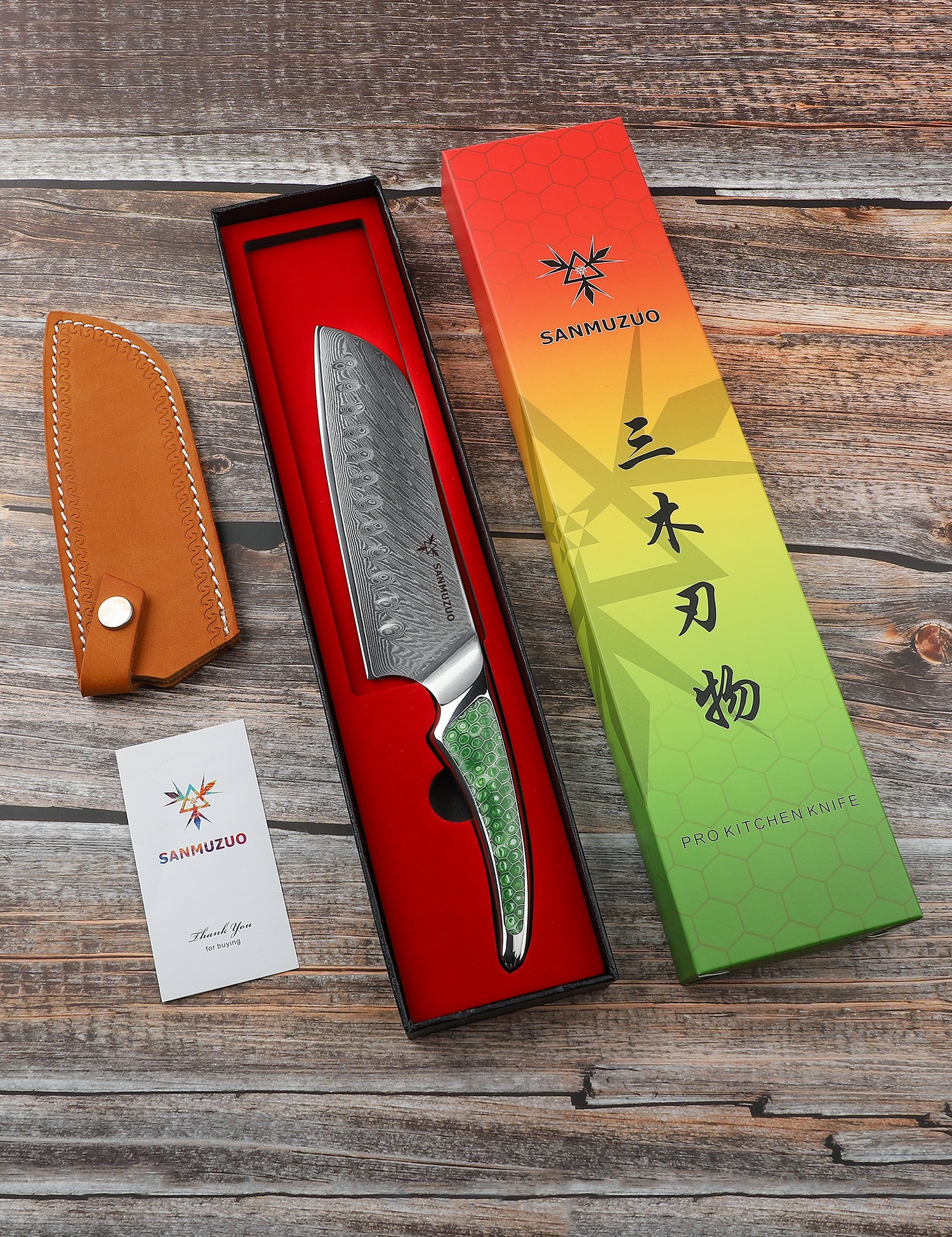 SANMUZUO 7 inch Santoku Knife, Japanese VG-10 Damascus Steel Chef