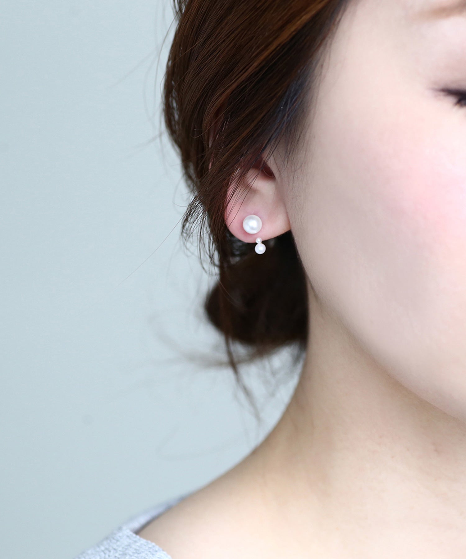 SIENA ROSE】【オンライン限定】Cラインのパールキャッチピアス[2粒