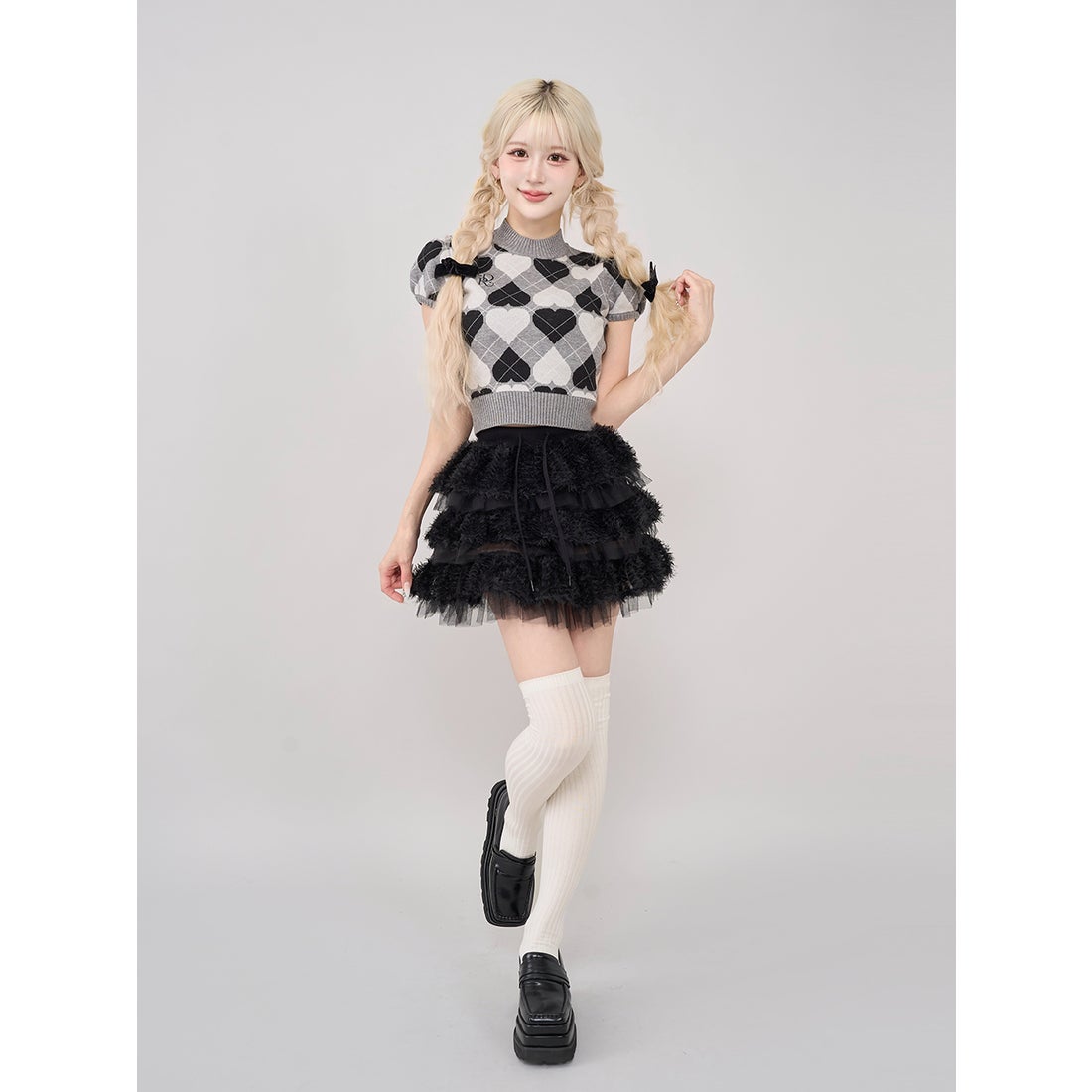 ダーリッチ Darich ミックスレースフリルミニスカート （アイボリー