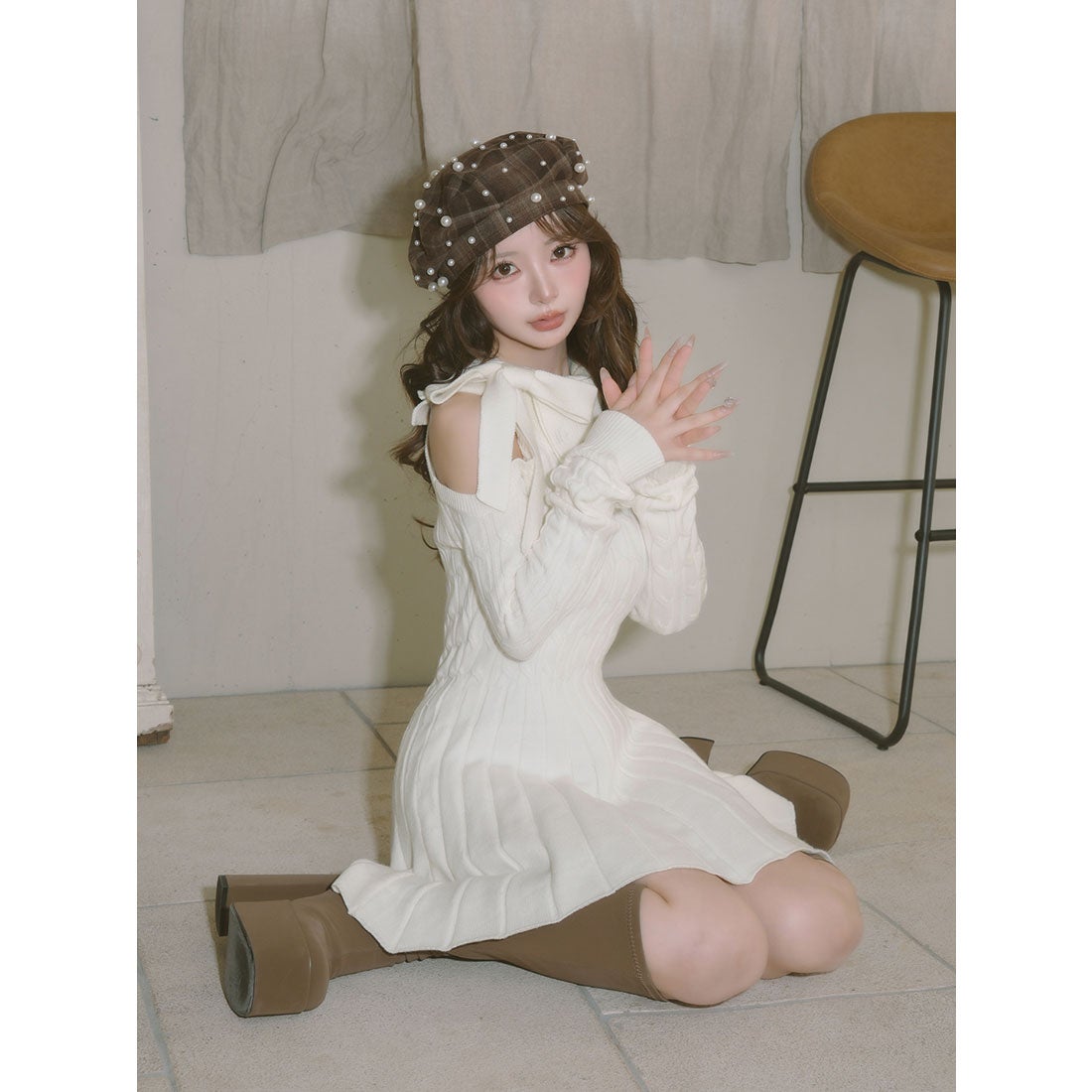 ダーリッチ Darich アメスリフレアニットミニワンピース （アイボリー