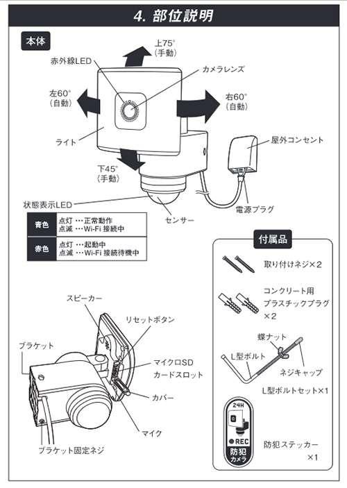 Wi-Fiカメラ搭載追尾式20WワイドLEDセンサーライト C-AC1020TA