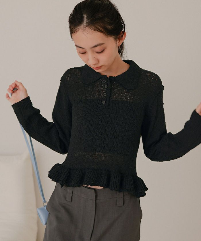 透かし編み裾フリルポロニット【miette ミエット】 | titivate
