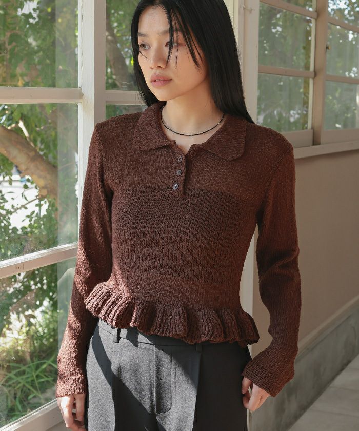 透かし編み裾フリルポロニット【miette ミエット】 | titivate