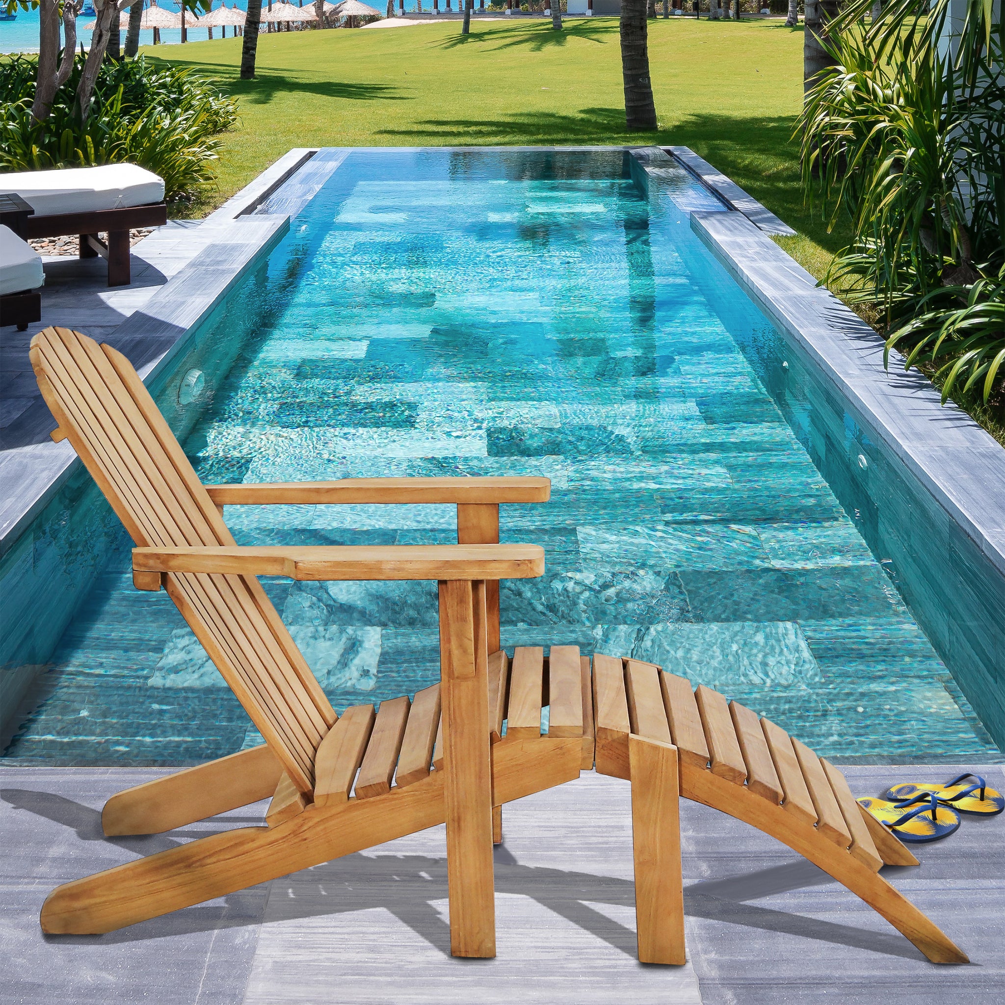 Teak Wood Seven Seas Adirondack Chair with Pull-Away Footstool