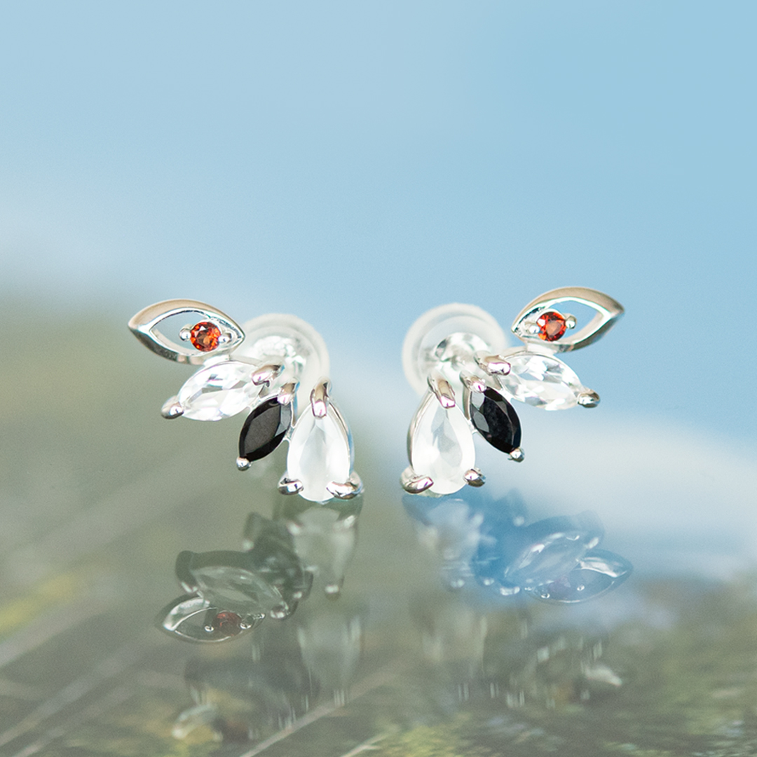 ピアス K10ホワイトゴールド ガーネット ホワイトトパーズ オニキス