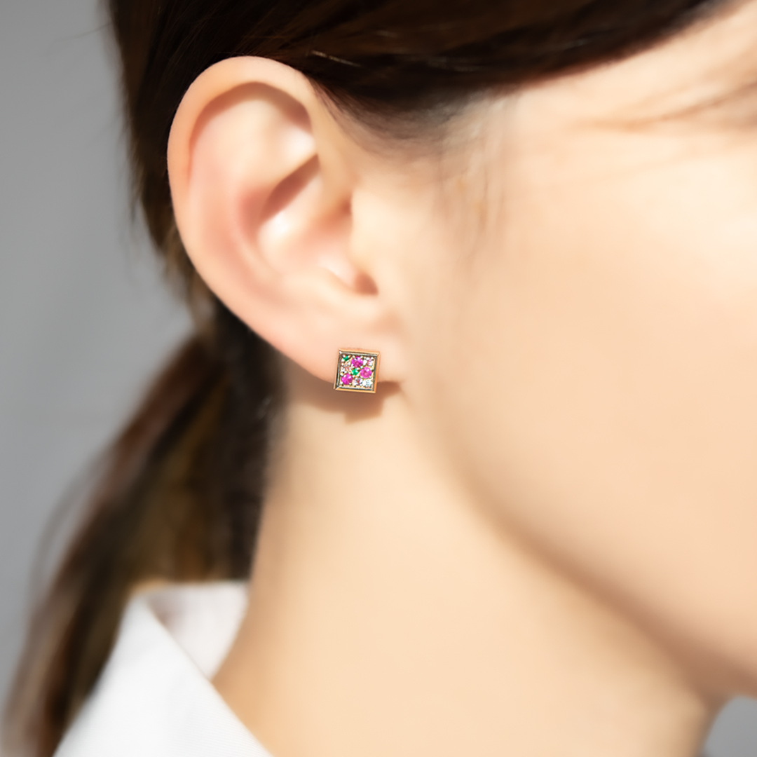 ピアス K10ピンクゴールド ルビー ピンクトルマリン ホワイトトパーズ