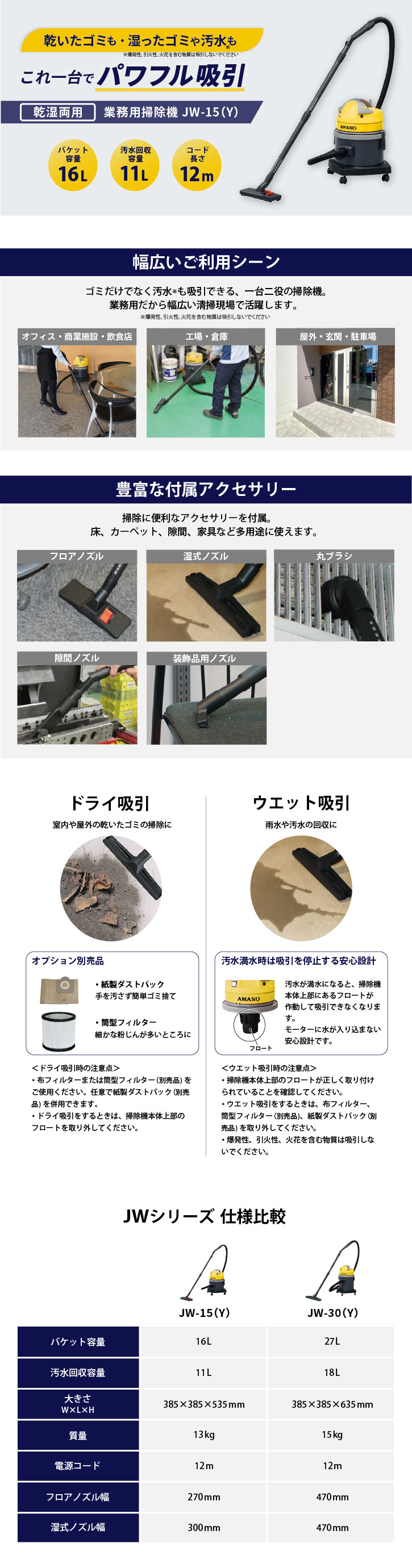 アマノ（AMANO）公式オンラインショップ -乾湿両用掃除機JW－15