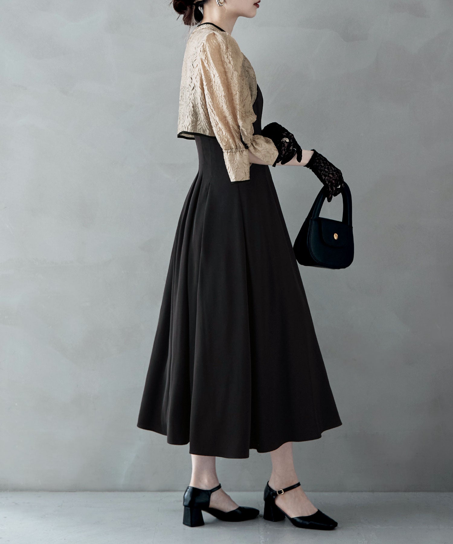 ジャガードボレロ&ウエストタックボリュームドレス｜パーティードレス