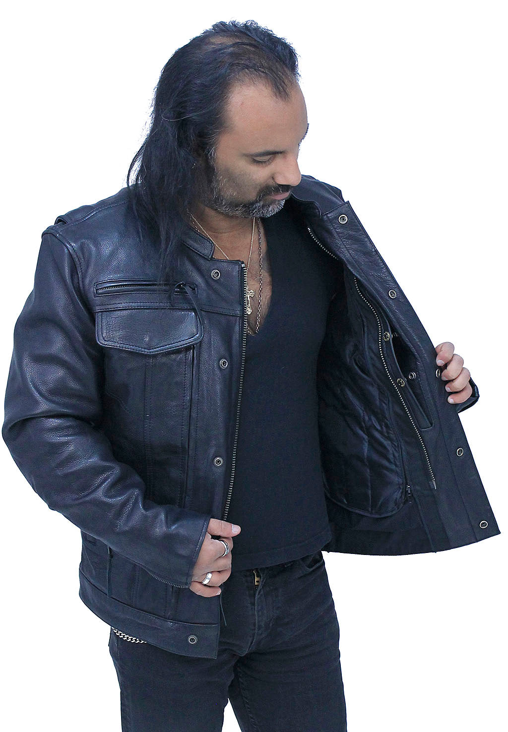 UNUSED / No collar leather jacket
