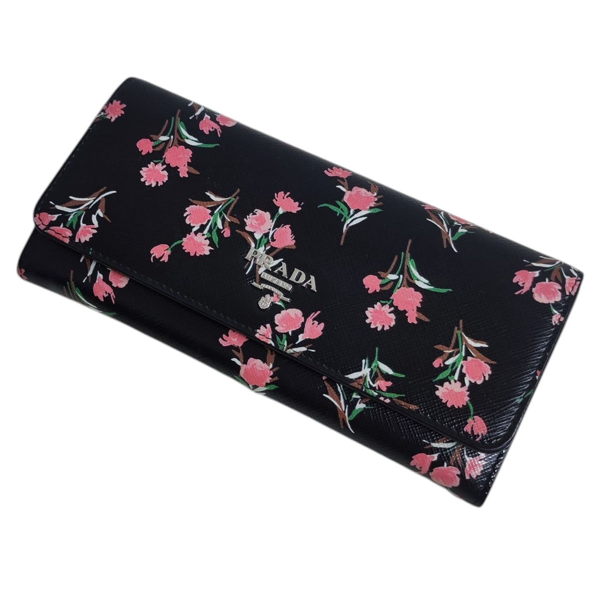PRADA(プラダ) サフィアーノ花柄 長財布 85N ブラック｜【公式