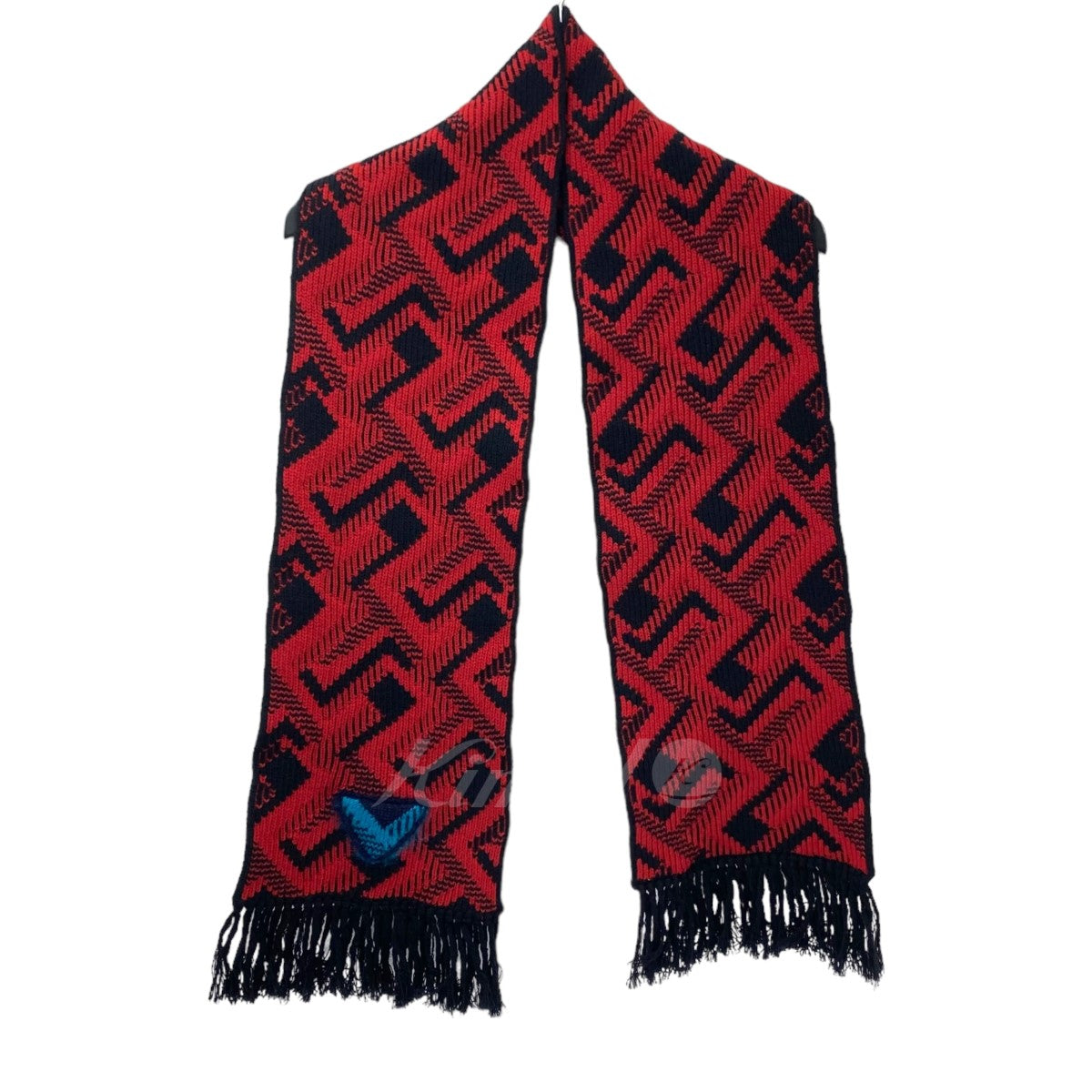 PRADA(プラダ) カシミア混 総柄マフラー UMS406 2021 レッド×ブラック