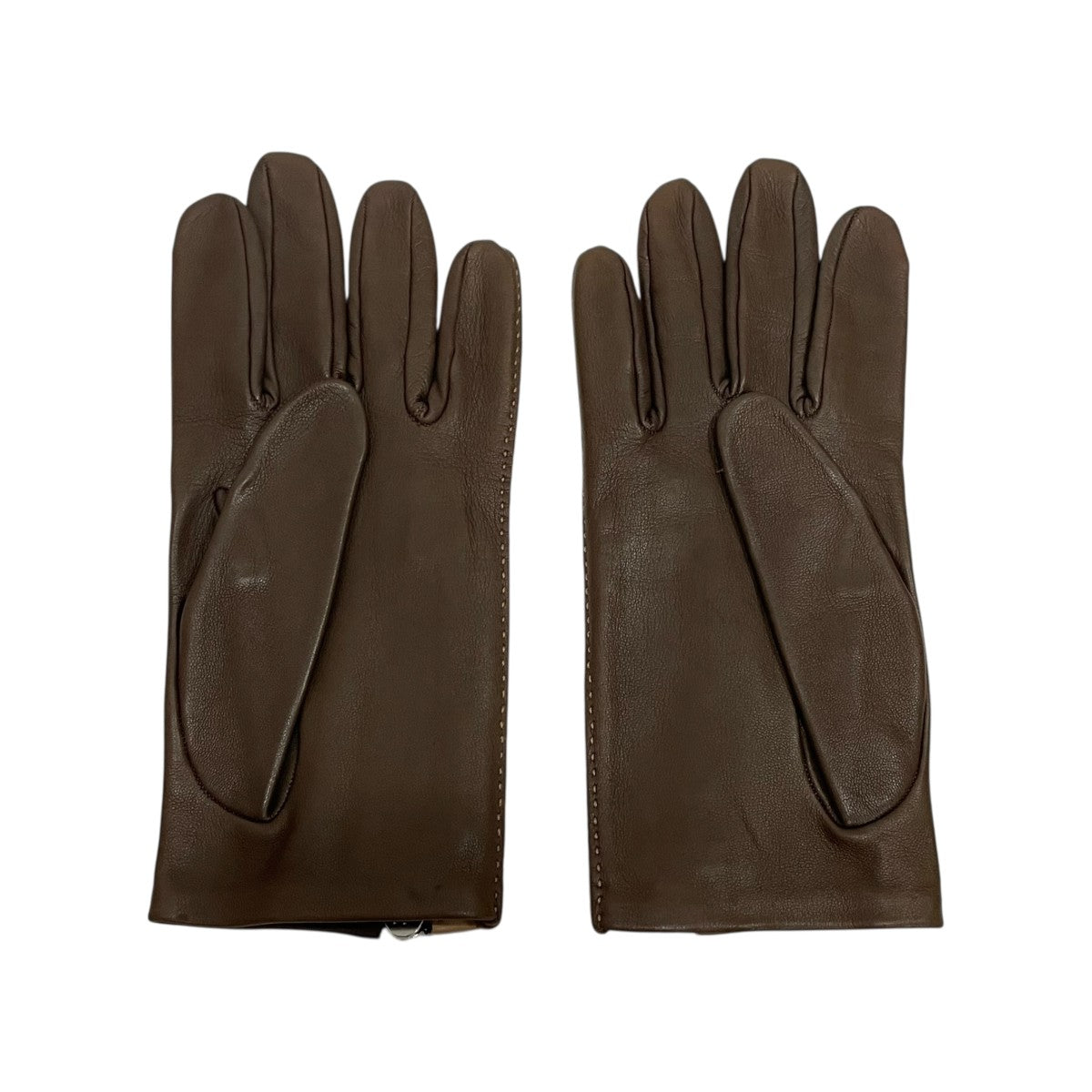 HERMES(エルメス) H LOGOジップレザーグローブ ブラウン×ベージュ