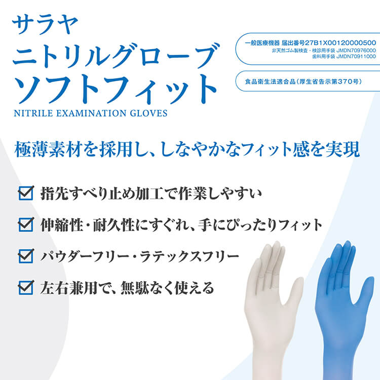 サラヤ｜ニトリルグローブ ソフトフィット ブルー Mサイズ 250枚