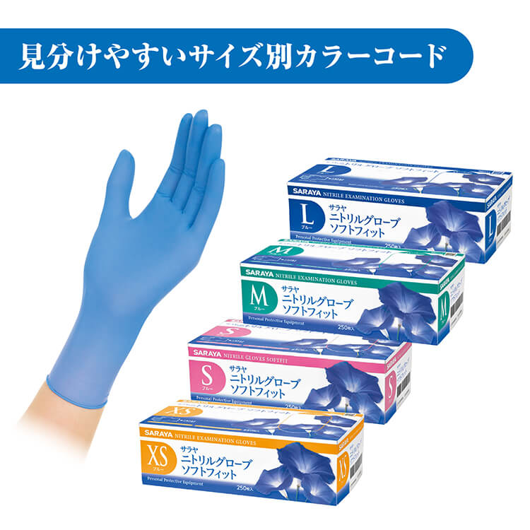 サラヤ｜ニトリルグローブ ソフトフィット ブルー Lサイズ 250枚