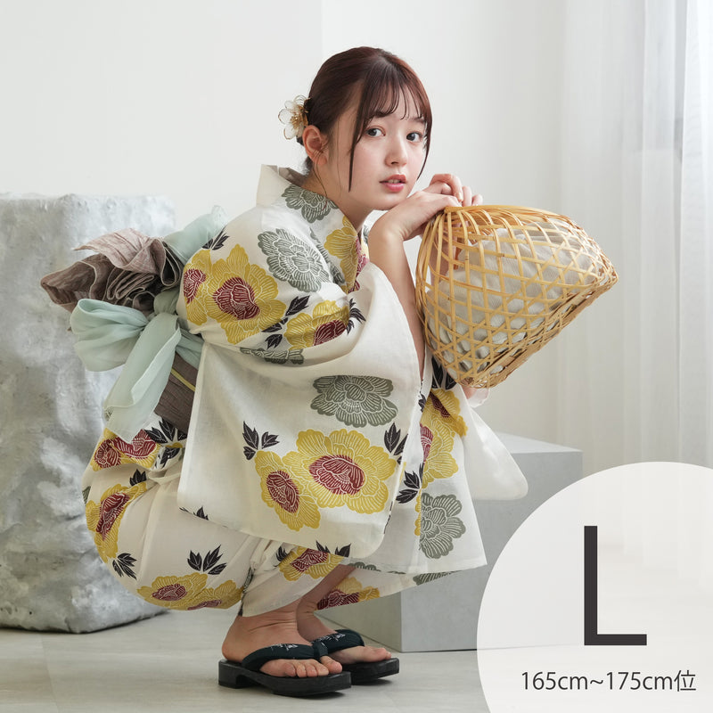 utatane 高級変わり織 浴衣3点セット ( ゆかた・帯・下駄 ) くちなし色